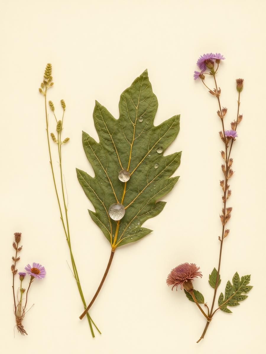 Pressed botanical specimens on cream paper