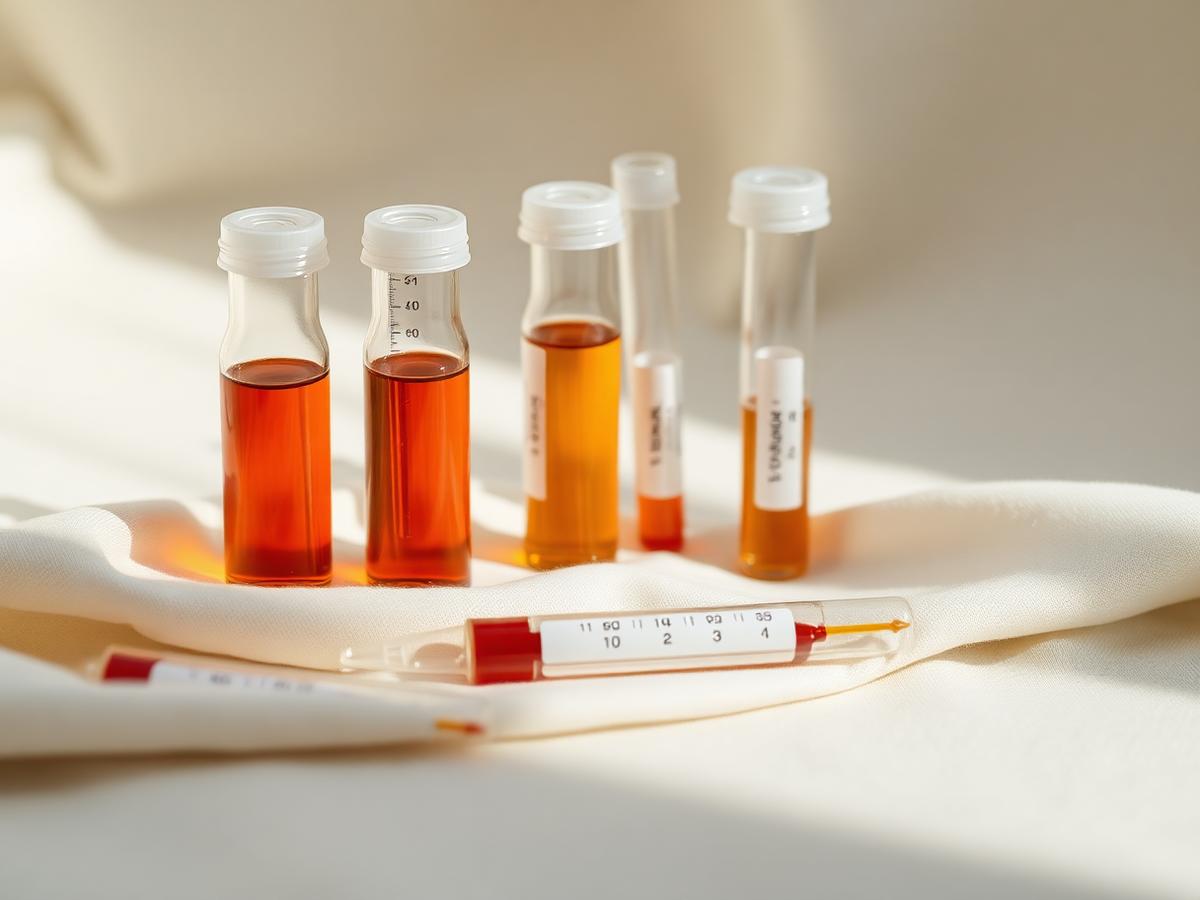 Blood collection vials on a cream cloth in soft natural light